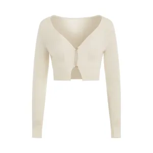 Alzou Cropped Mohair Cardigan in Off White