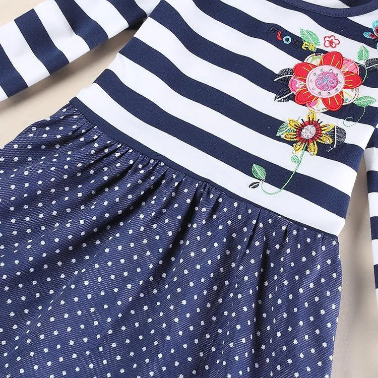 Baby clothes girl cotton embroidery knee length dress kids clothes girl dress floral long sleeves casual dresses for girls