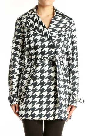 Black and White Houndstooth Trench Coat