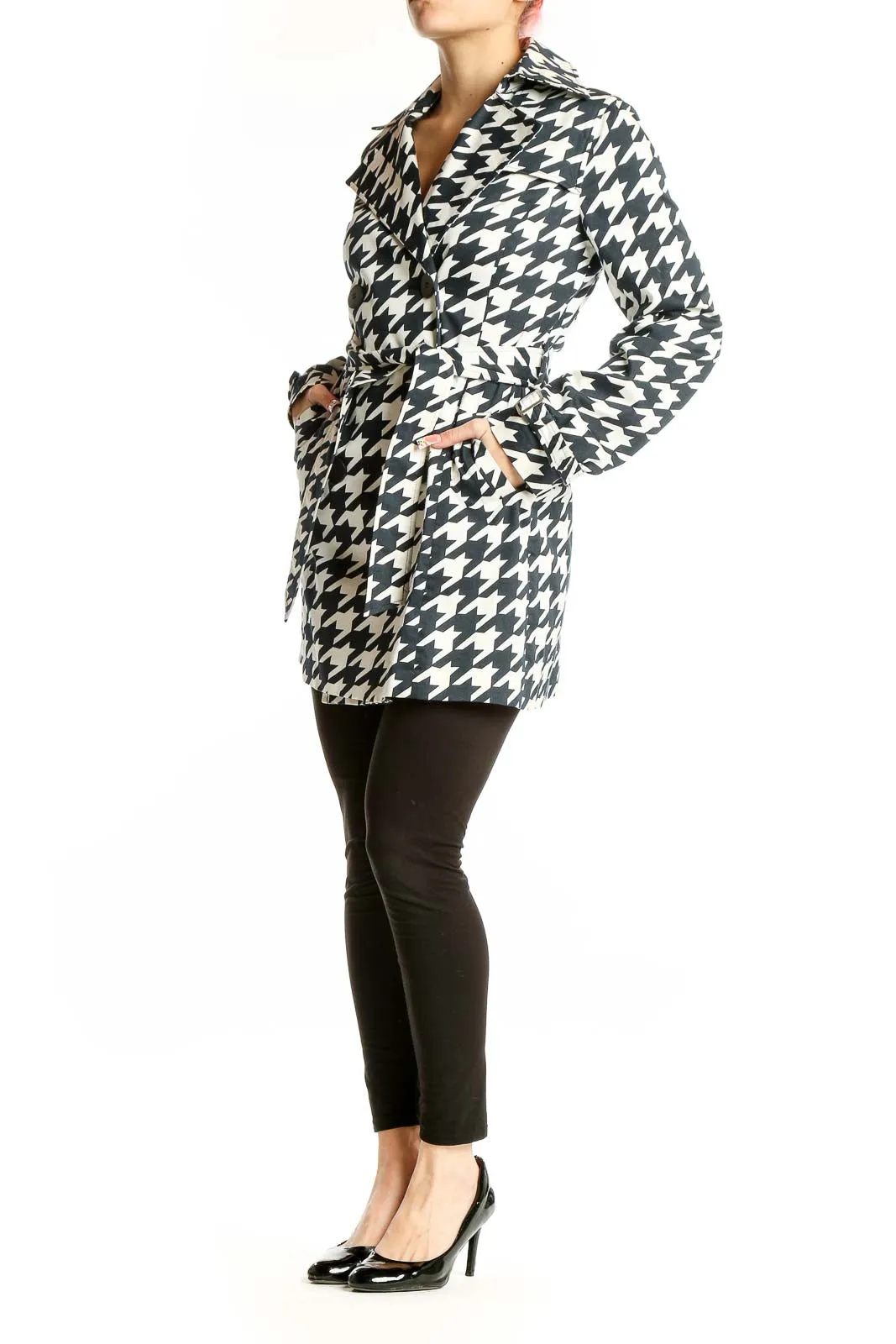 Black and White Houndstooth Trench Coat