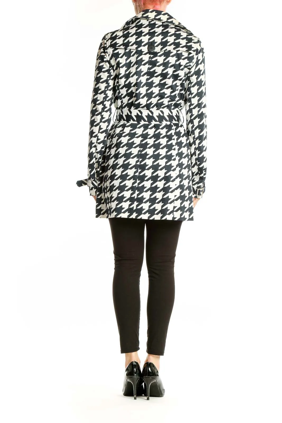 Black and White Houndstooth Trench Coat