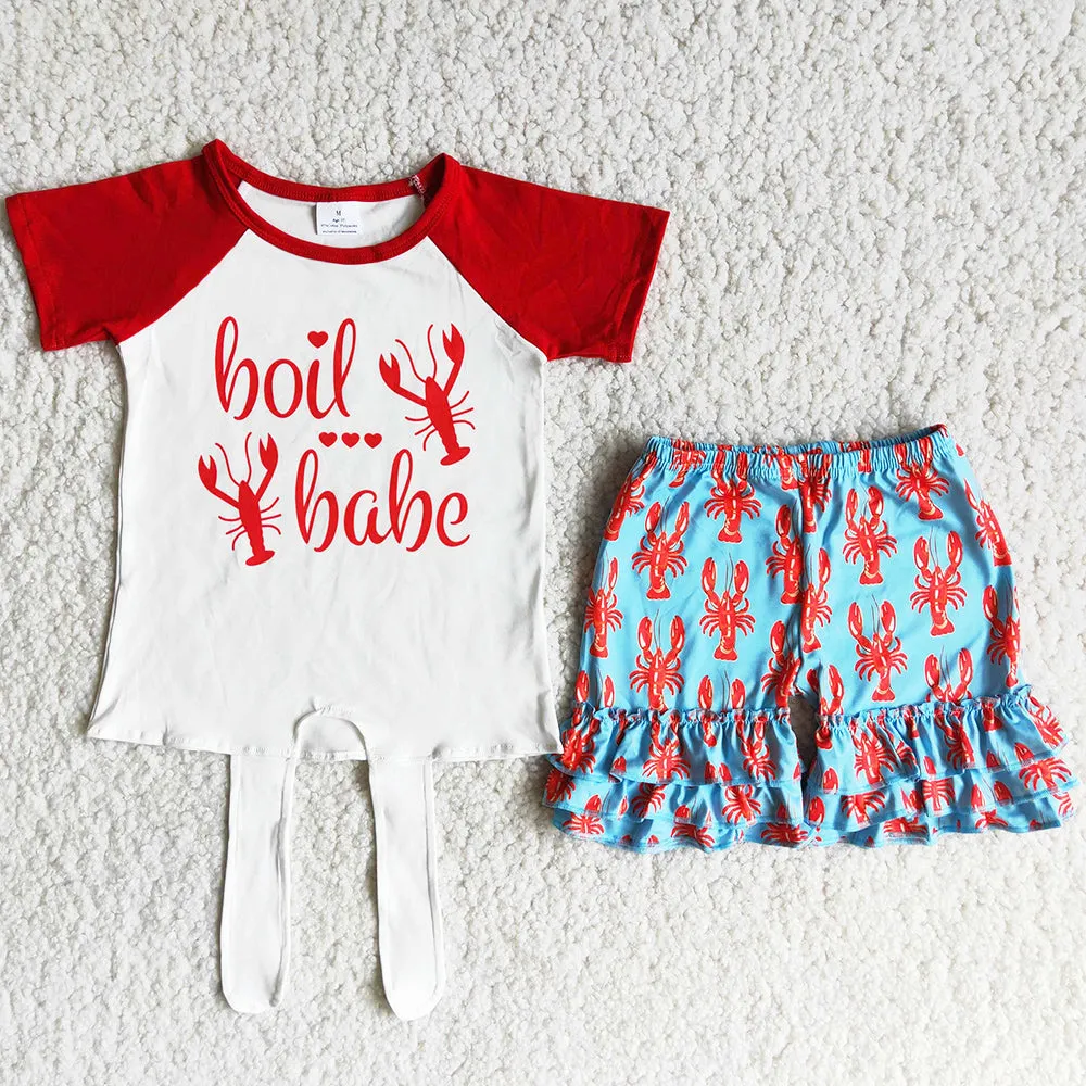 Cute Baby Girl Clothes Lobster Print Spring Summer Kids Clothes Children Outfits Wholesale C0-10