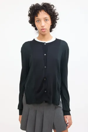 Dark Green & Black Wool Panelled Cardigan