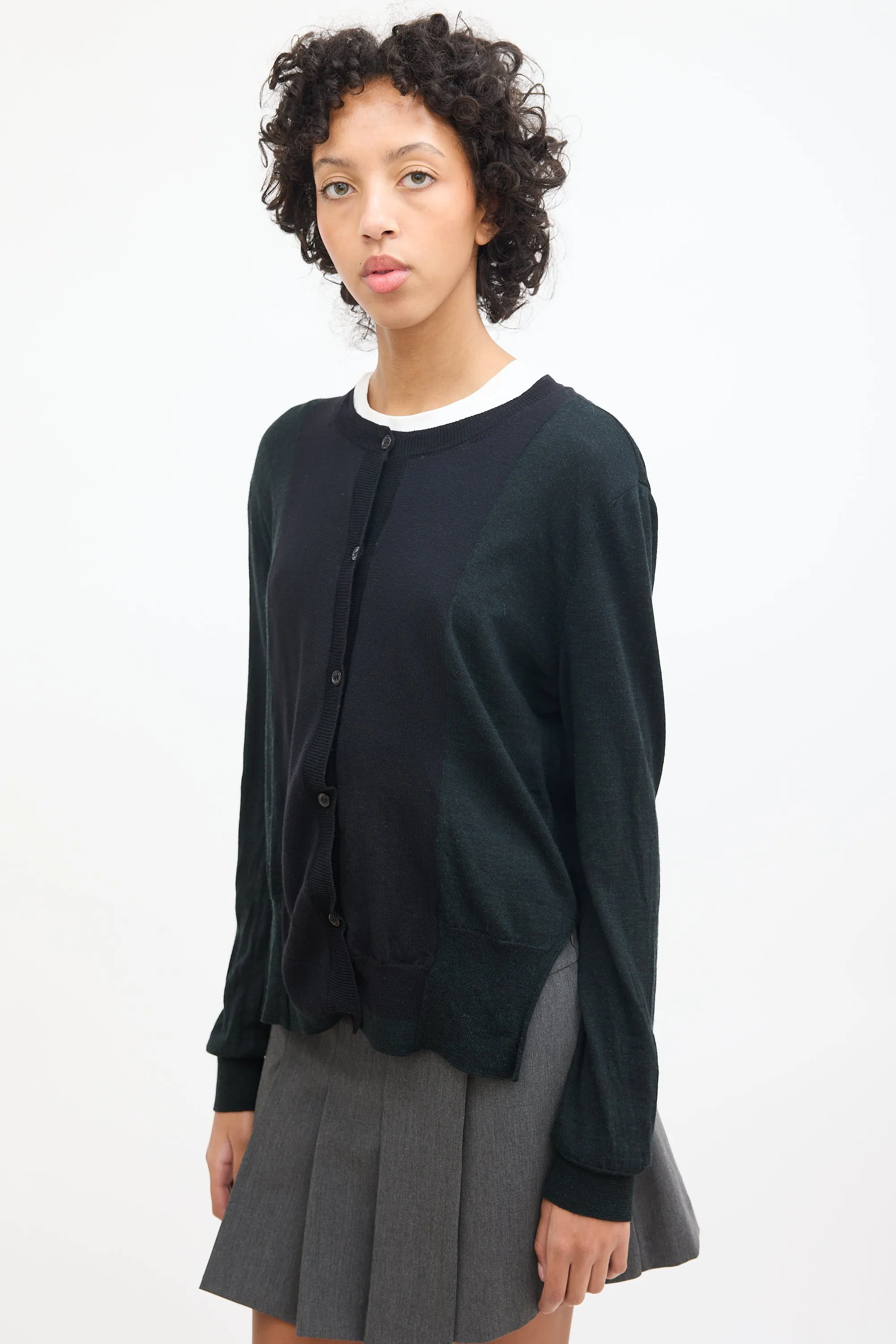 Dark Green & Black Wool Panelled Cardigan