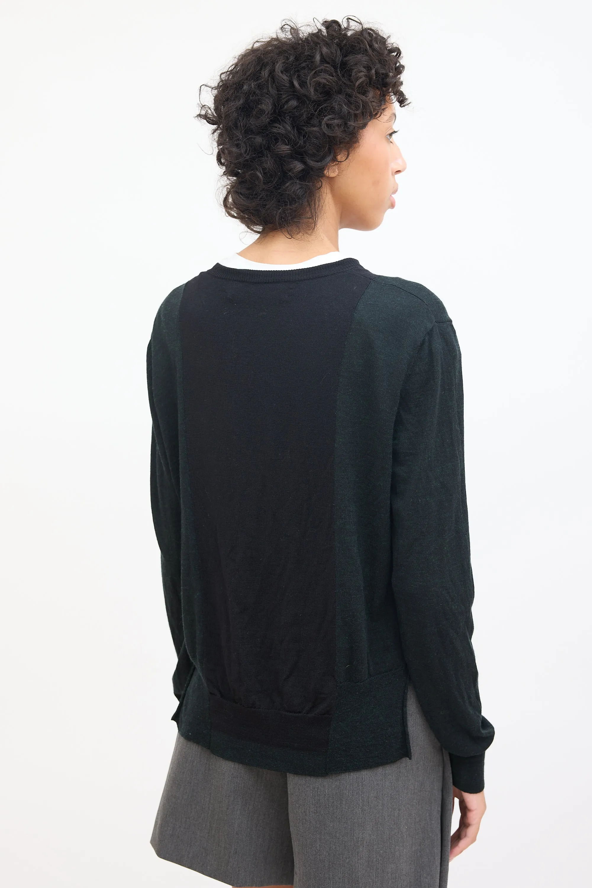 Dark Green & Black Wool Panelled Cardigan
