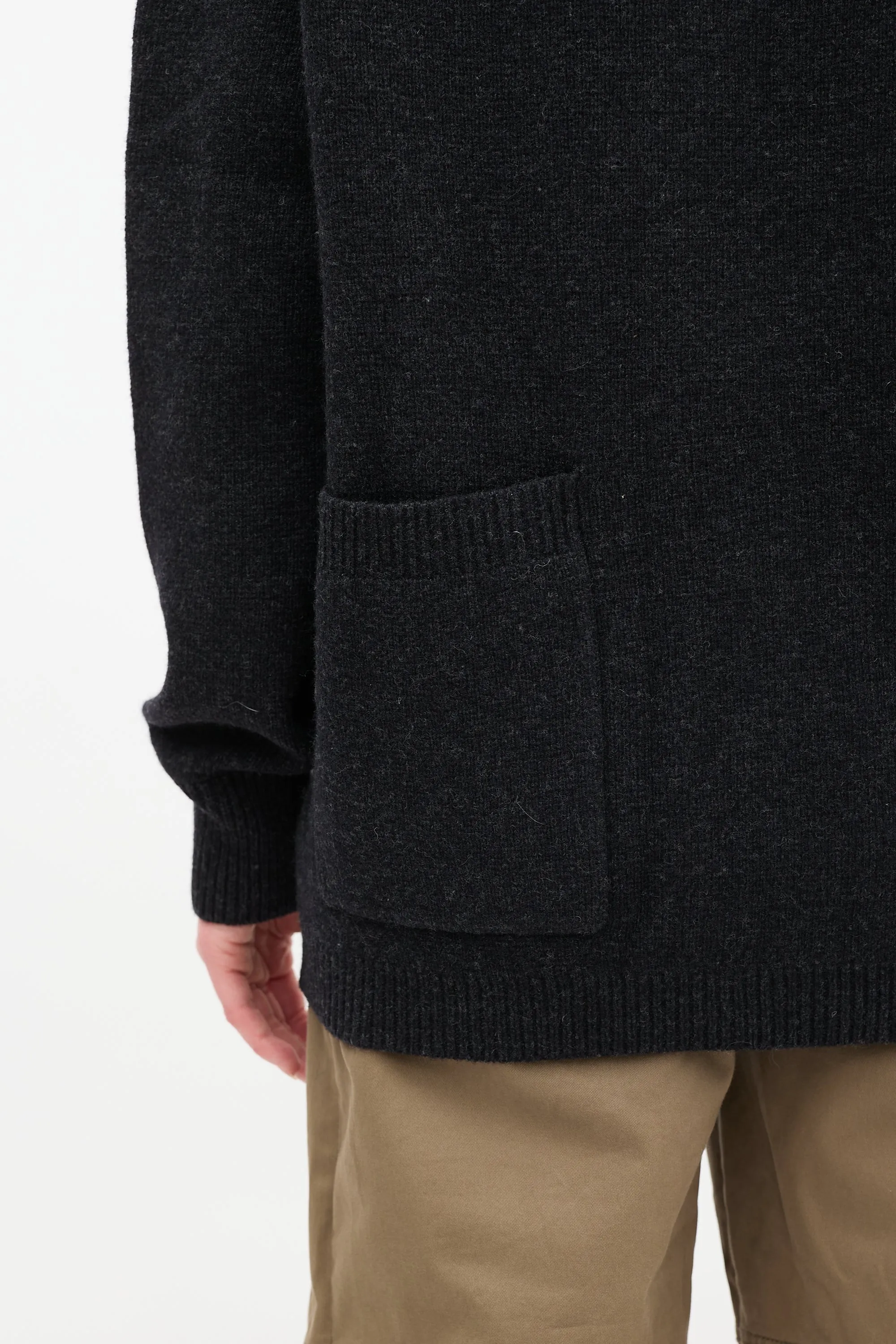 Dark Grey Wool Raw V-Neck Cardigan