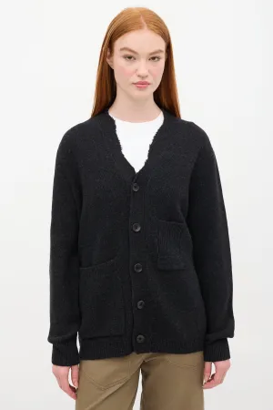Dark Grey Wool Raw V-Neck Cardigan
