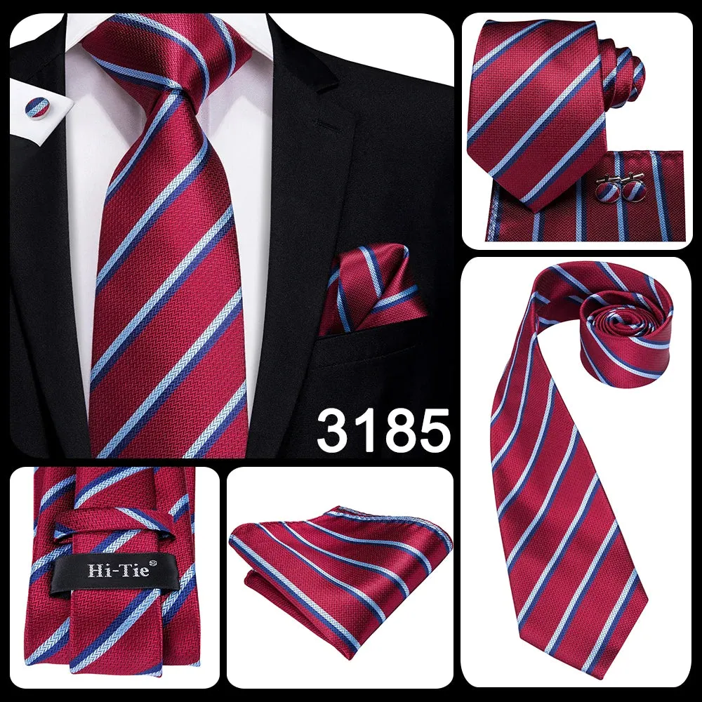 Hi-Tie Red Fashion Business Striped 100% Silk Men's Tie NeckTie 8.5cm Ties for Men Formal Luxury Wedding Quality Gravata