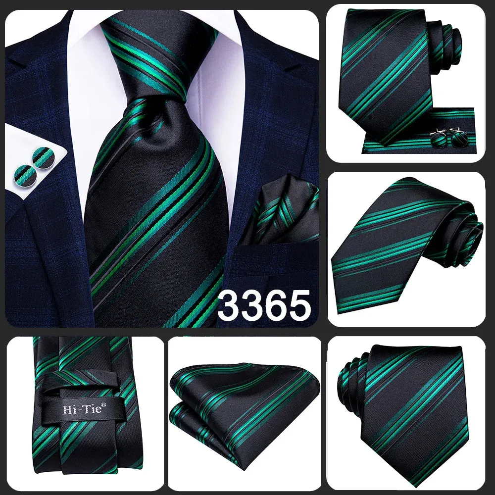 Hi-Tie Red Fashion Business Striped 100% Silk Men's Tie NeckTie 8.5cm Ties for Men Formal Luxury Wedding Quality Gravata