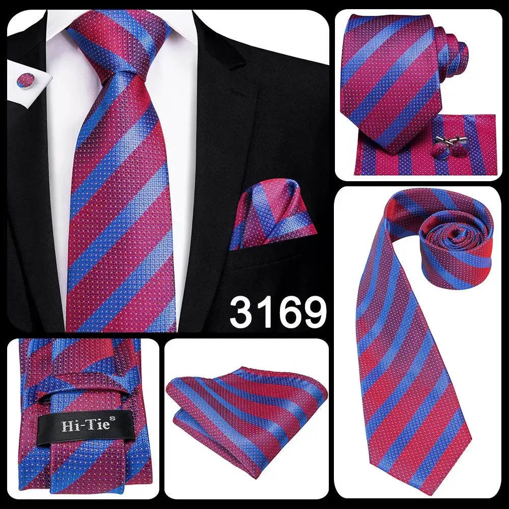 Hi-Tie Red Fashion Business Striped 100% Silk Men's Tie NeckTie 8.5cm Ties for Men Formal Luxury Wedding Quality Gravata