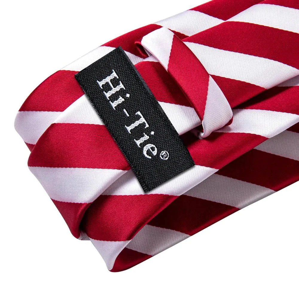 Hi-Tie Red Fashion Business Striped 100% Silk Men's Tie NeckTie 8.5cm Ties for Men Formal Luxury Wedding Quality Gravata