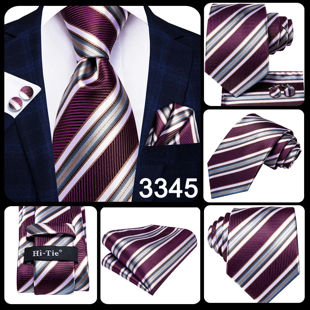 Hi-Tie Red Fashion Business Striped 100% Silk Men's Tie NeckTie 8.5cm Ties for Men Formal Luxury Wedding Quality Gravata