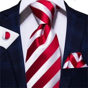 Hi-Tie Red Fashion Business Striped 100% Silk Men's Tie NeckTie 8.5cm Ties for Men Formal Luxury Wedding Quality Gravata