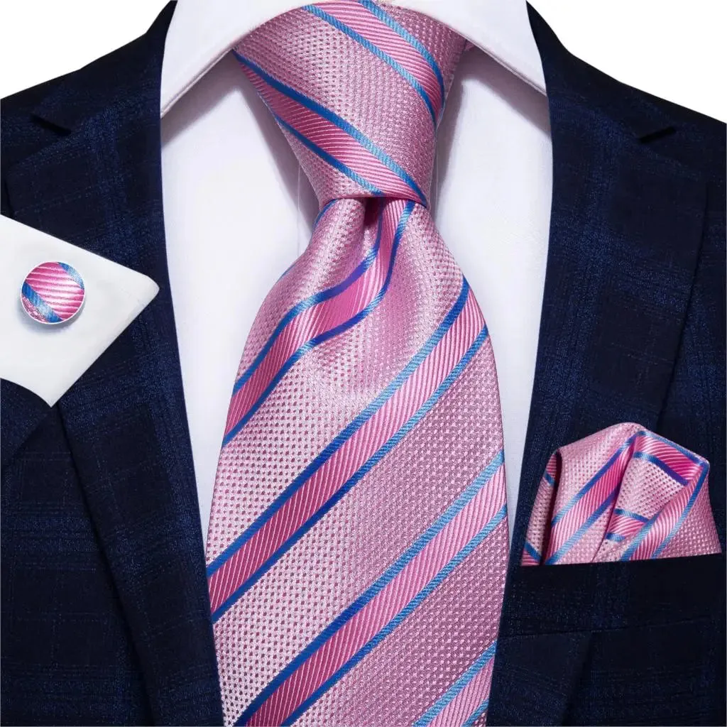 Hi-Tie Red Fashion Business Striped 100% Silk Men's Tie NeckTie 8.5cm Ties for Men Formal Luxury Wedding Quality Gravata