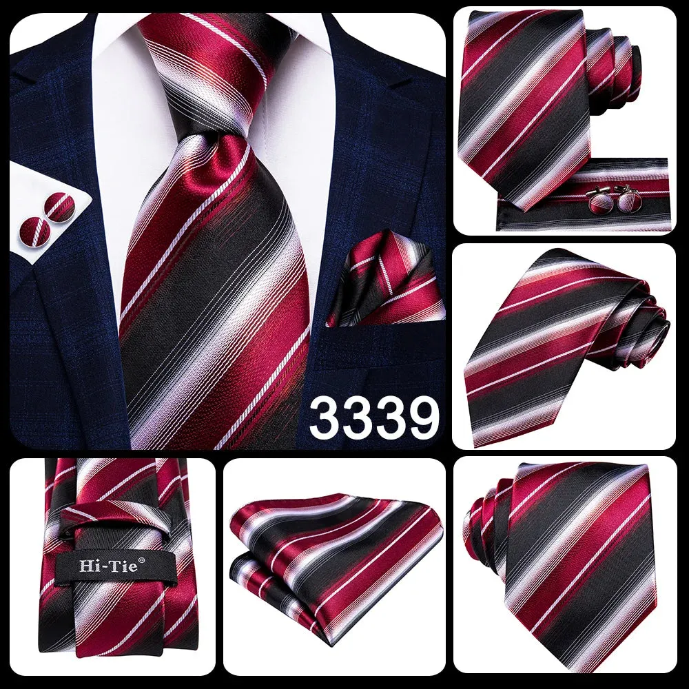 Hi-Tie Red Fashion Business Striped 100% Silk Men's Tie NeckTie 8.5cm Ties for Men Formal Luxury Wedding Quality Gravata