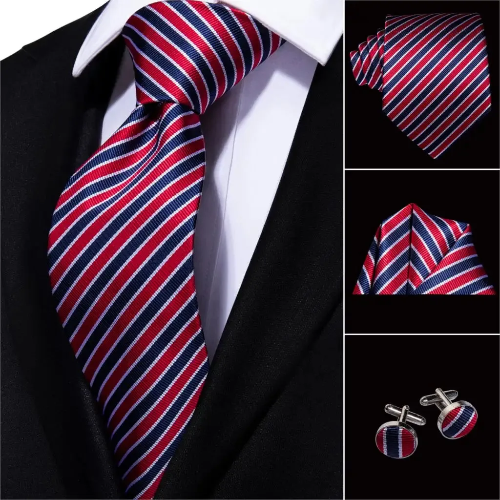 Hi-Tie Red Fashion Business Striped 100% Silk Men's Tie NeckTie 8.5cm Ties for Men Formal Luxury Wedding Quality Gravata