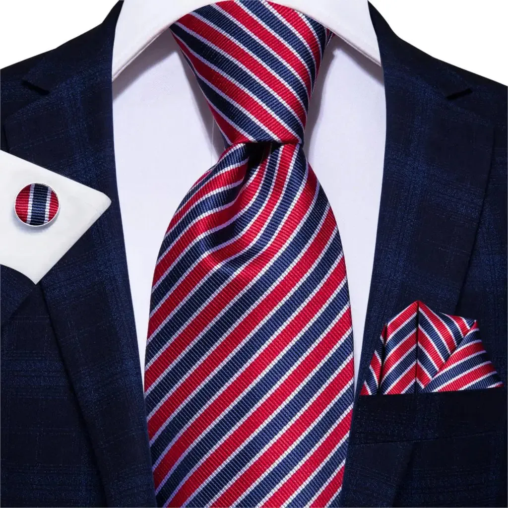 Hi-Tie Red Fashion Business Striped 100% Silk Men's Tie NeckTie 8.5cm Ties for Men Formal Luxury Wedding Quality Gravata