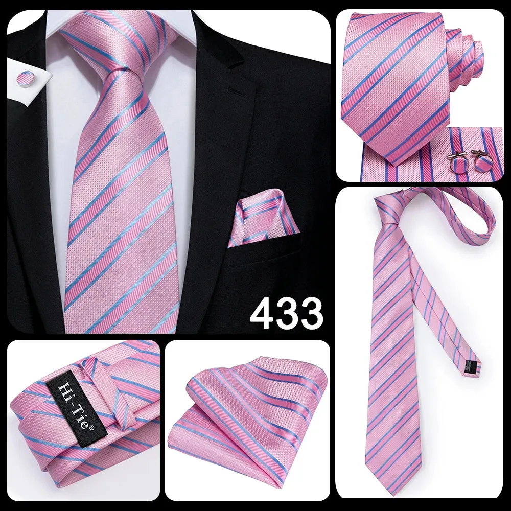 Hi-Tie Red Fashion Business Striped 100% Silk Men's Tie NeckTie 8.5cm Ties for Men Formal Luxury Wedding Quality Gravata