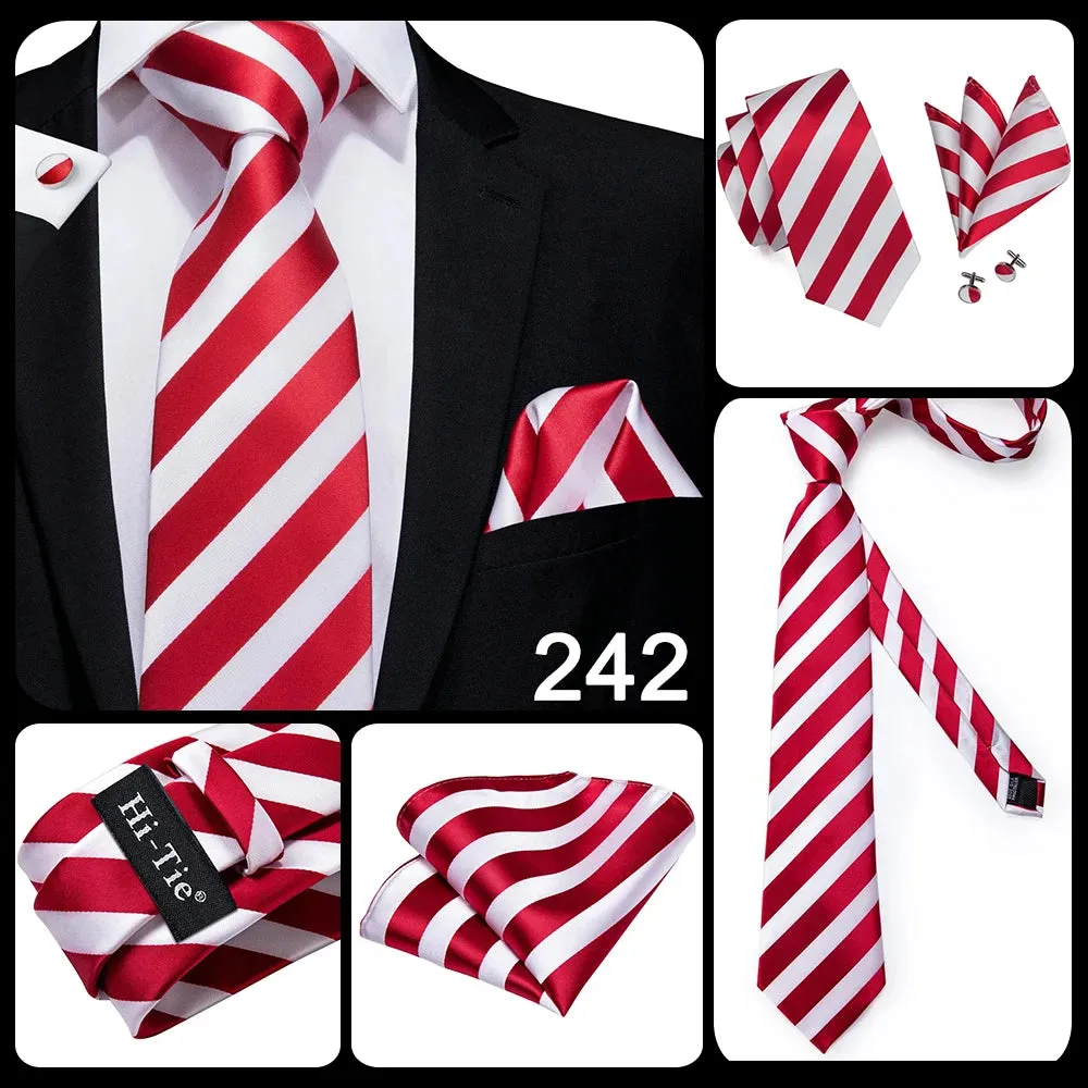 Hi-Tie Red Fashion Business Striped 100% Silk Men's Tie NeckTie 8.5cm Ties for Men Formal Luxury Wedding Quality Gravata