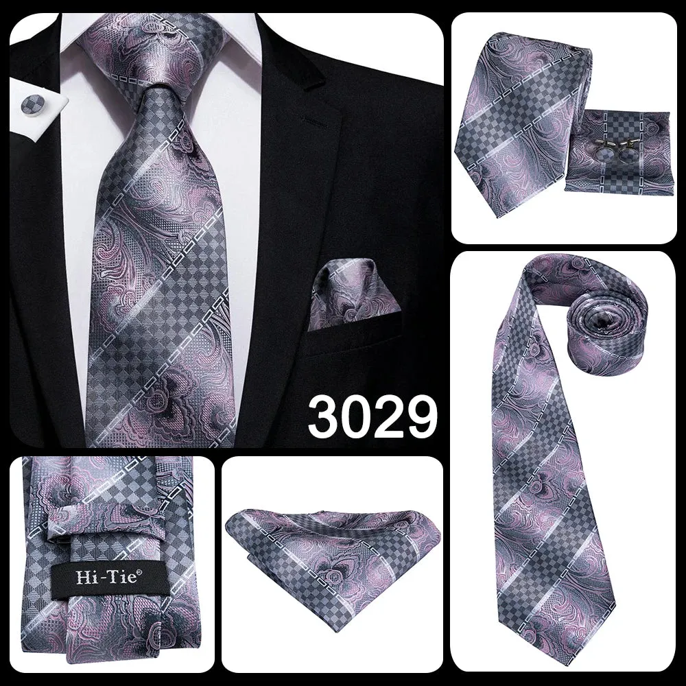 Hi-Tie Red Fashion Business Striped 100% Silk Men's Tie NeckTie 8.5cm Ties for Men Formal Luxury Wedding Quality Gravata