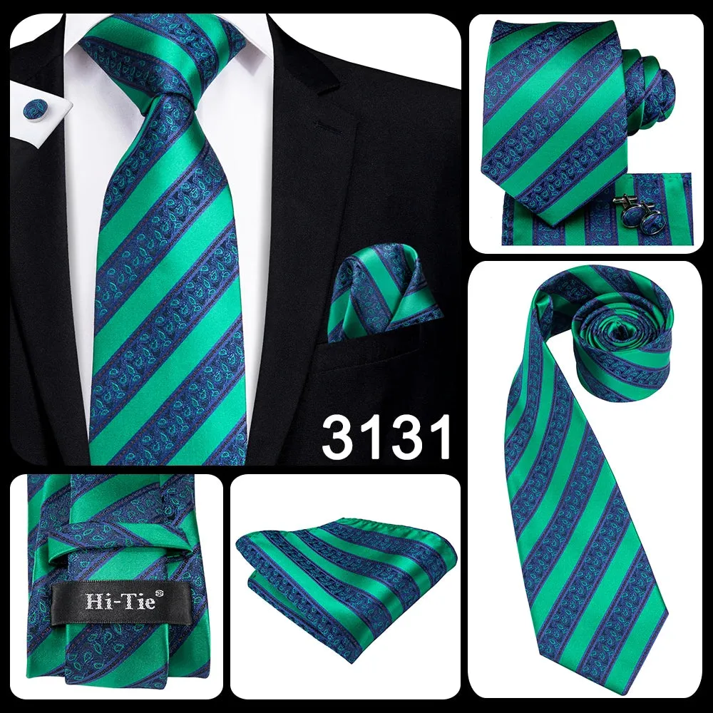 Hi-Tie Red Fashion Business Striped 100% Silk Men's Tie NeckTie 8.5cm Ties for Men Formal Luxury Wedding Quality Gravata