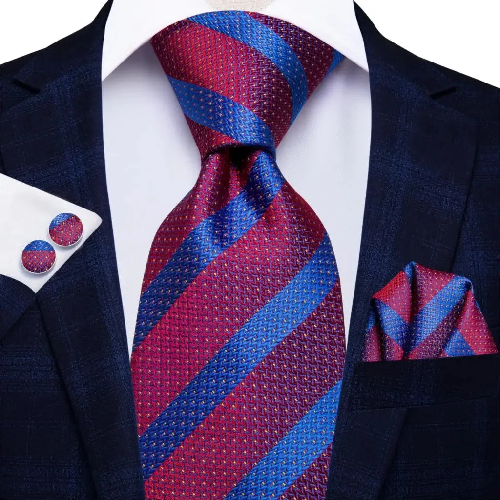Hi-Tie Red Fashion Business Striped 100% Silk Men's Tie NeckTie 8.5cm Ties for Men Formal Luxury Wedding Quality Gravata