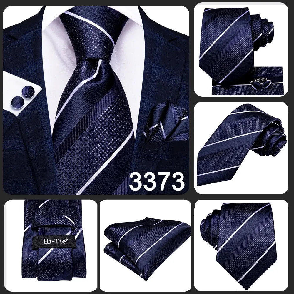 Hi-Tie Red Fashion Business Striped 100% Silk Men's Tie NeckTie 8.5cm Ties for Men Formal Luxury Wedding Quality Gravata