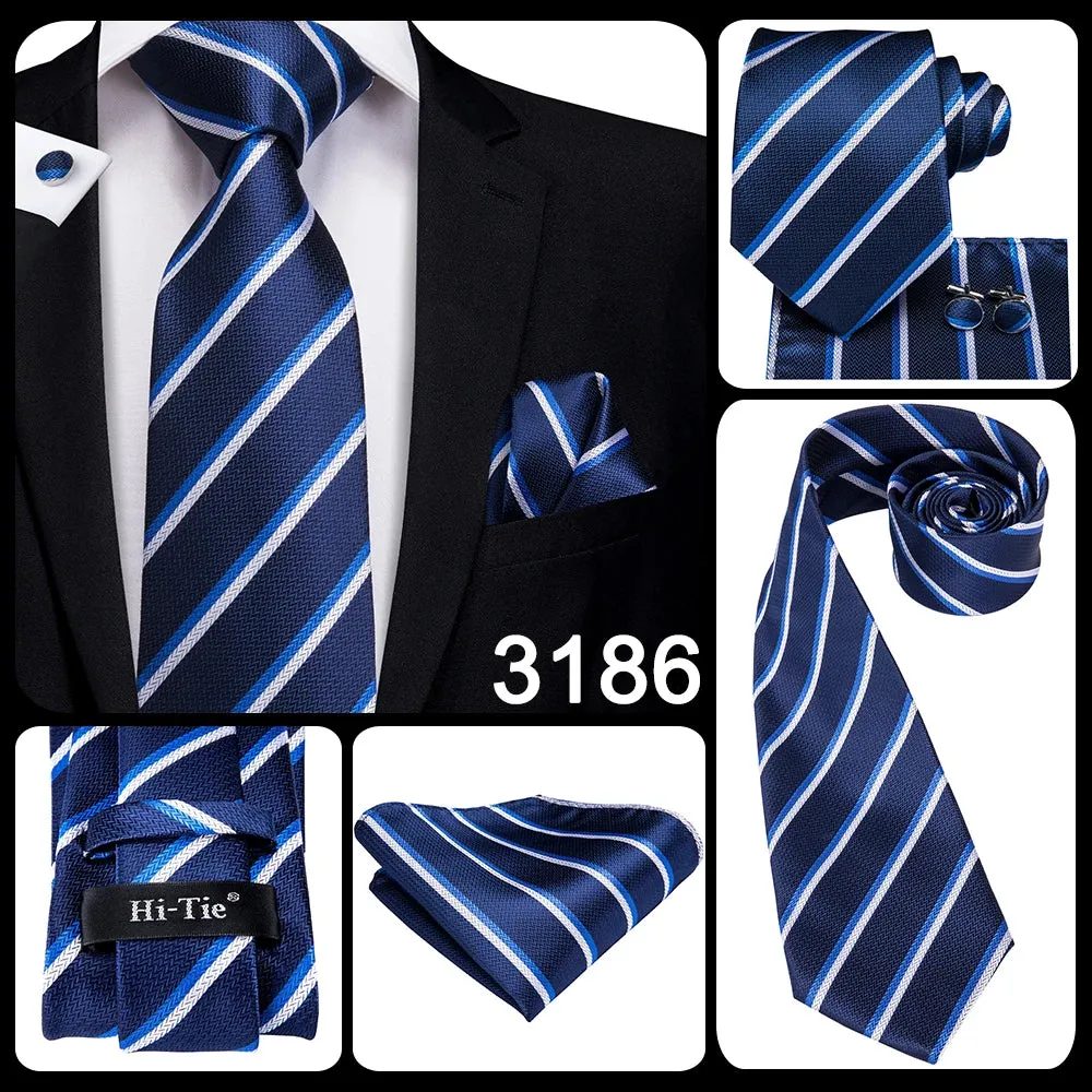 Hi-Tie Red Fashion Business Striped 100% Silk Men's Tie NeckTie 8.5cm Ties for Men Formal Luxury Wedding Quality Gravata