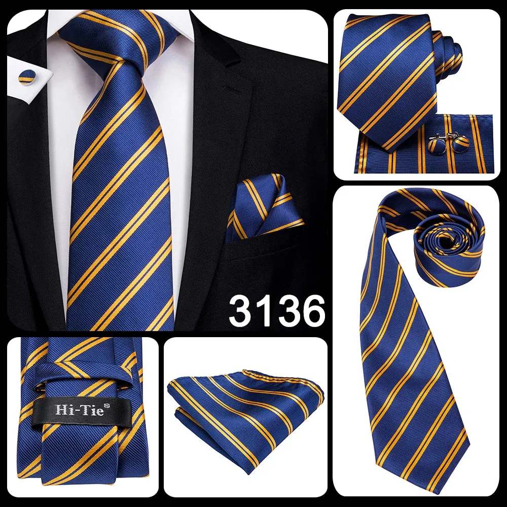 Hi-Tie Red Fashion Business Striped 100% Silk Men's Tie NeckTie 8.5cm Ties for Men Formal Luxury Wedding Quality Gravata