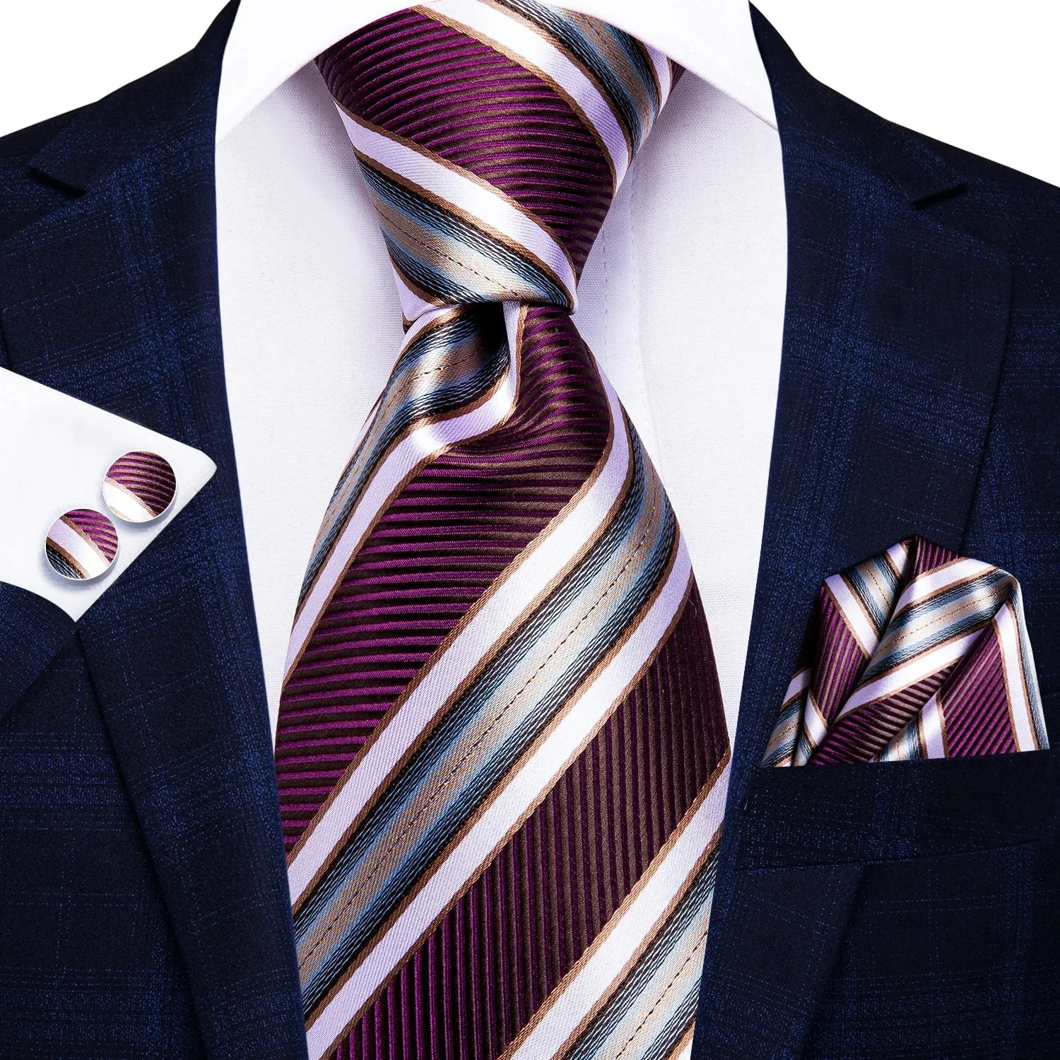 Hi-Tie Red Fashion Business Striped 100% Silk Men's Tie NeckTie 8.5cm Ties for Men Formal Luxury Wedding Quality Gravata