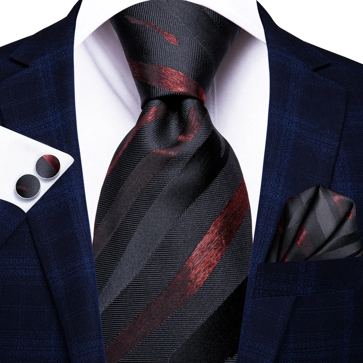 Hi-Tie Red Fashion Business Striped 100% Silk Men's Tie NeckTie 8.5cm Ties for Men Formal Luxury Wedding Quality Gravata