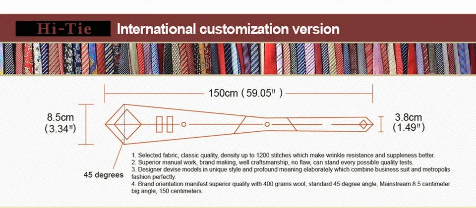 Hi-Tie Red Fashion Business Striped 100% Silk Men's Tie NeckTie 8.5cm Ties for Men Formal Luxury Wedding Quality Gravata