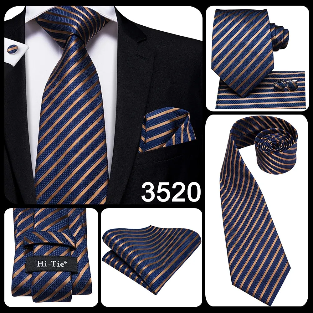 Hi-Tie Red Fashion Business Striped 100% Silk Men's Tie NeckTie 8.5cm Ties for Men Formal Luxury Wedding Quality Gravata