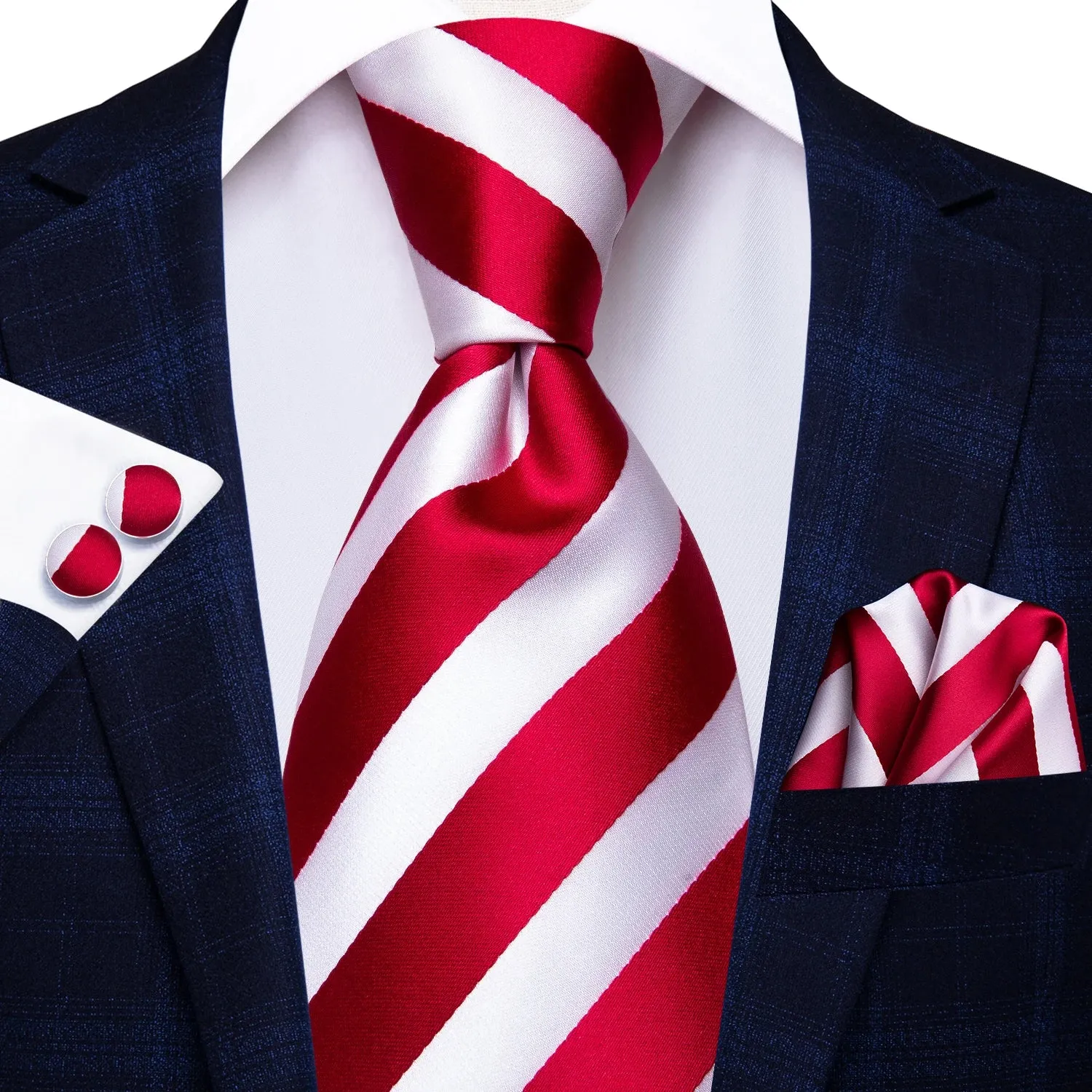 Hi-Tie Red Fashion Business Striped 100% Silk Men's Tie NeckTie 8.5cm Ties for Men Formal Luxury Wedding Quality Gravata