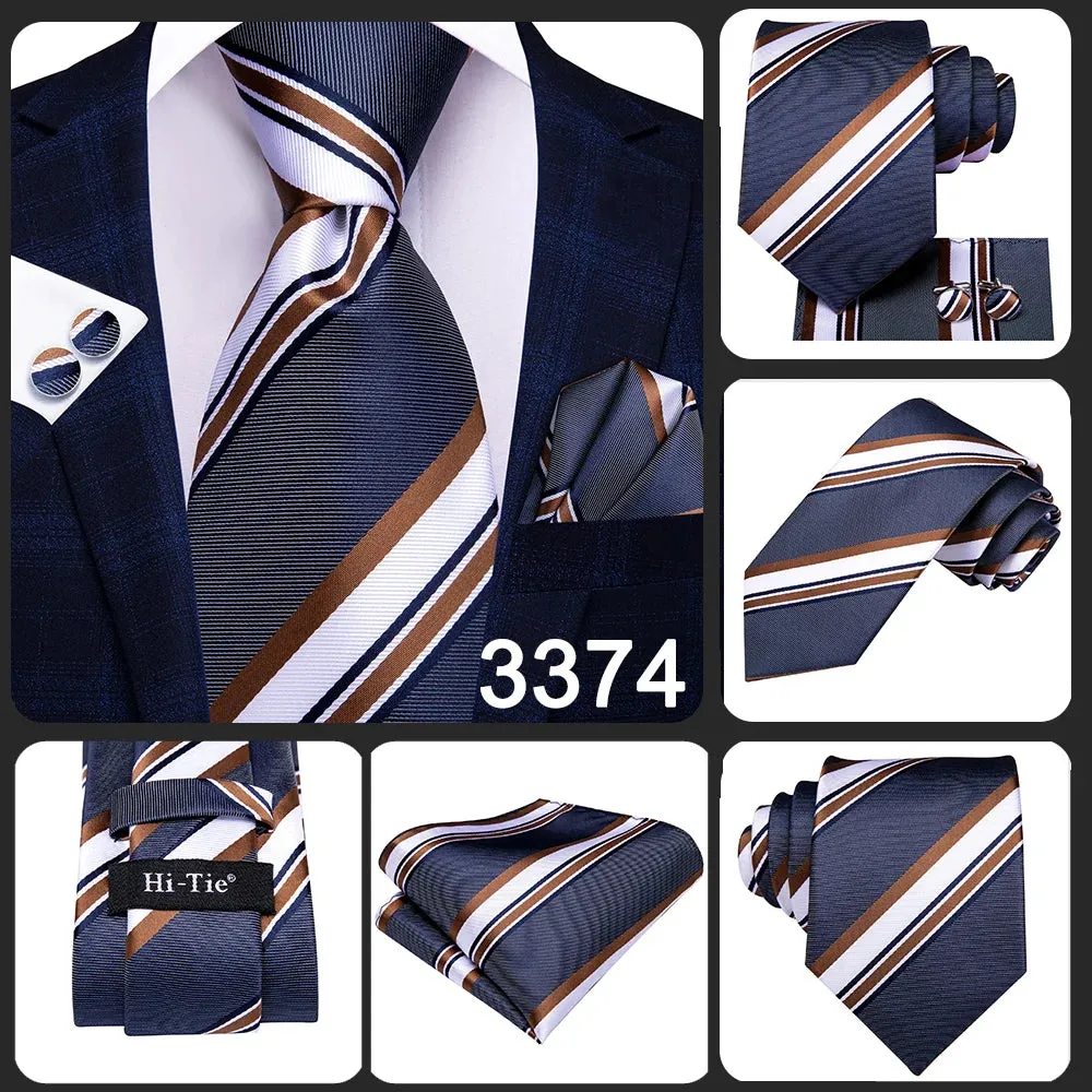 Hi-Tie Red Fashion Business Striped 100% Silk Men's Tie NeckTie 8.5cm Ties for Men Formal Luxury Wedding Quality Gravata