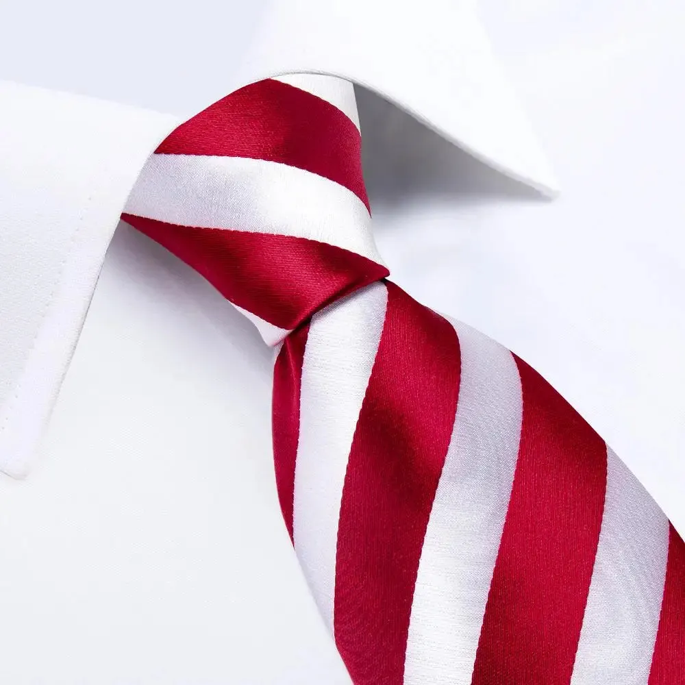 Hi-Tie Red Fashion Business Striped 100% Silk Men's Tie NeckTie 8.5cm Ties for Men Formal Luxury Wedding Quality Gravata