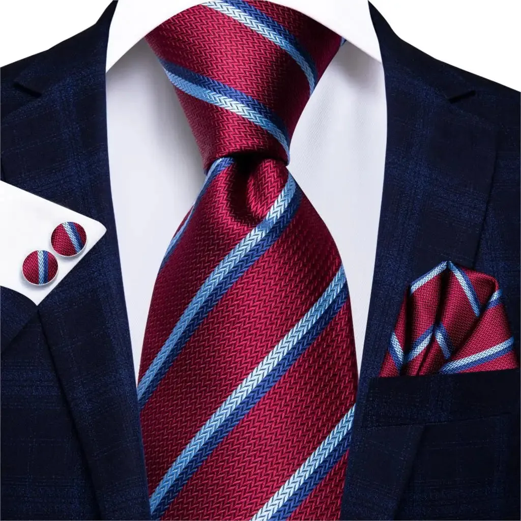 Hi-Tie Red Fashion Business Striped 100% Silk Men's Tie NeckTie 8.5cm Ties for Men Formal Luxury Wedding Quality Gravata
