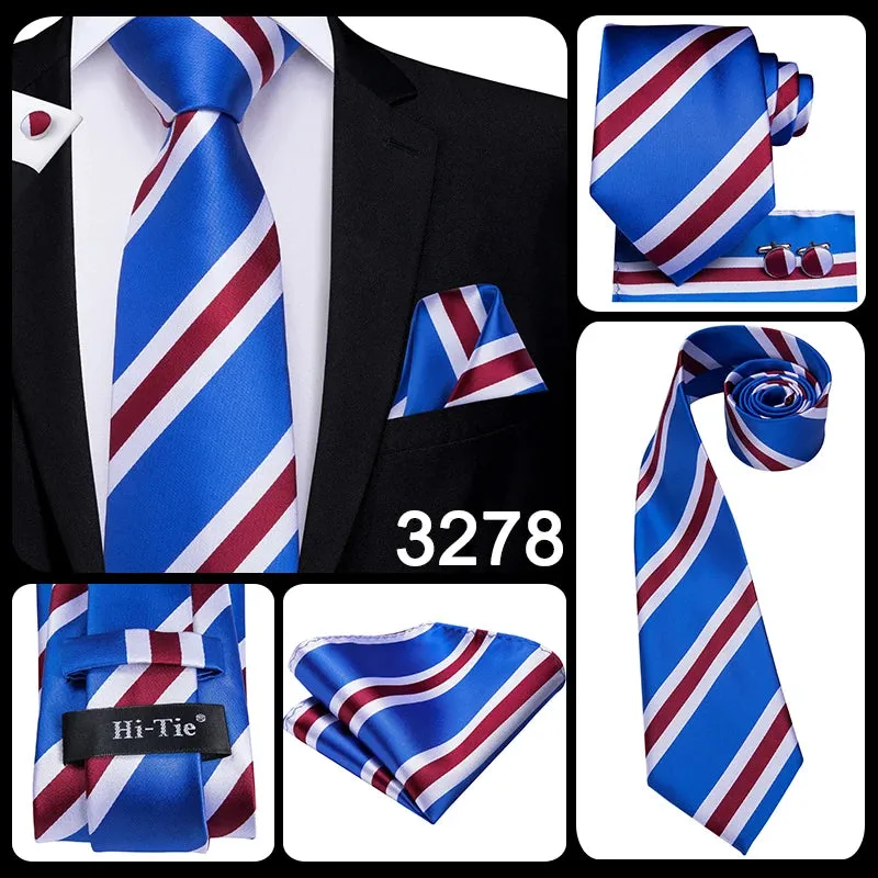 Hi-Tie Red Fashion Business Striped 100% Silk Men's Tie NeckTie 8.5cm Ties for Men Formal Luxury Wedding Quality Gravata