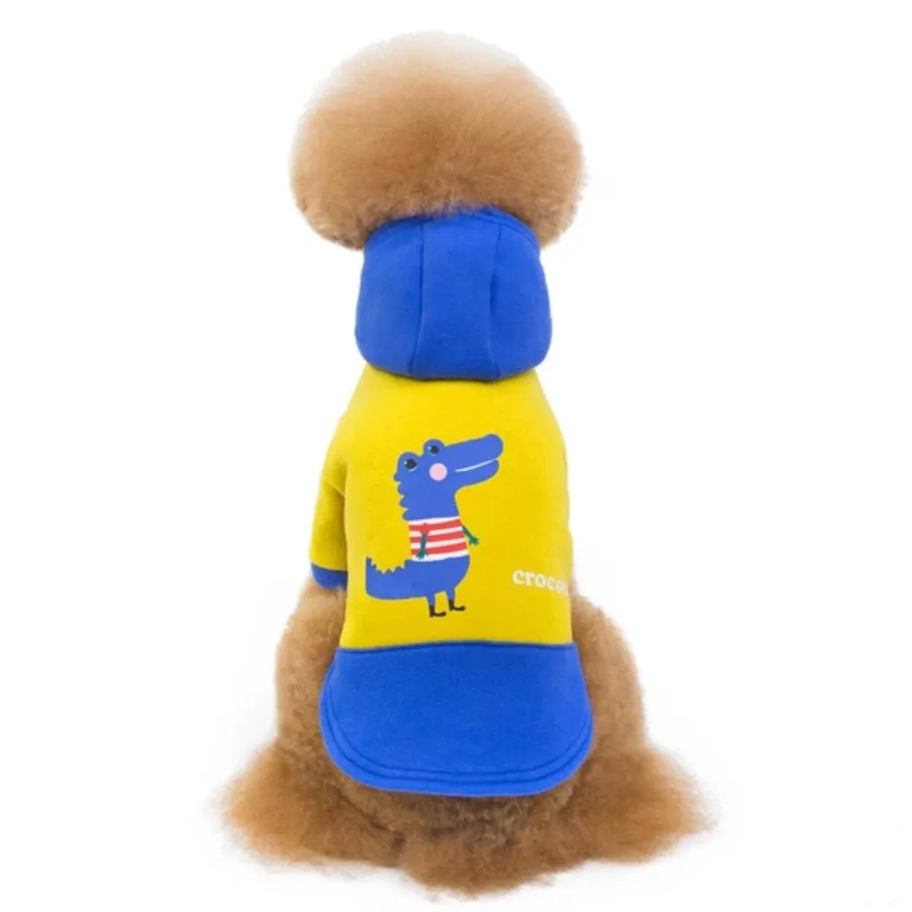 HM Crocodile Yellow Blue Hoodie  - Sweatshirt For Small Dogs & Cats