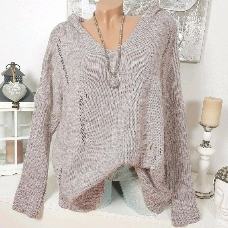 Hollow Out Hooded Knit Sweater