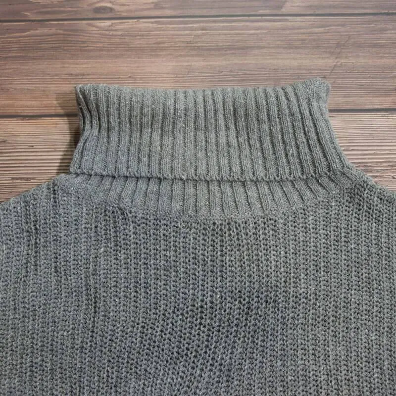 Hollow Out Turtleneck Pure Color Knit Sweater