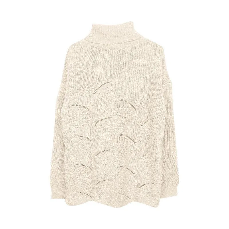 Hollow Out Turtleneck Pure Color Knit Sweater