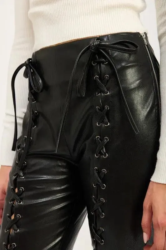 Lace Up Vegan Leather Pants