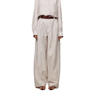 Linen Back-pleated Wide-leg Pants in Grey