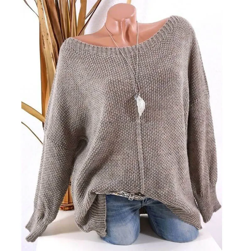 Loose  Pure Color Scoop Neck Pullover Sweater