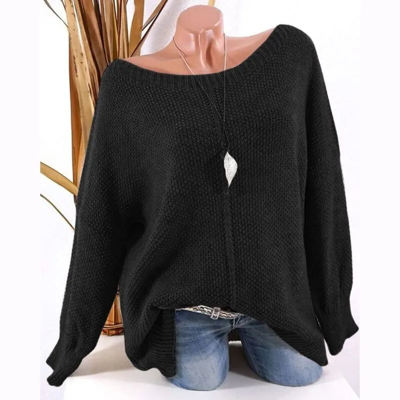 Loose  Pure Color Scoop Neck Pullover Sweater