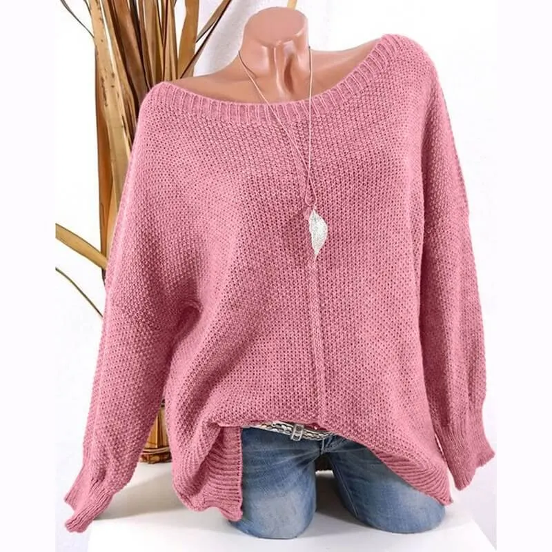 Loose  Pure Color Scoop Neck Pullover Sweater