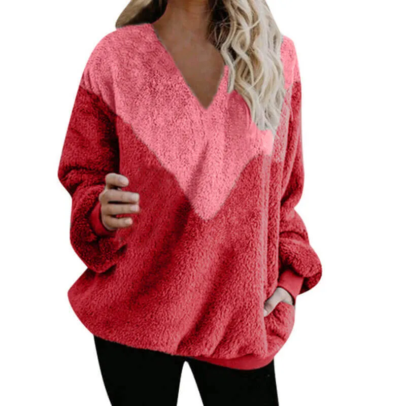 Loose V Neck Colorblock Sweater
