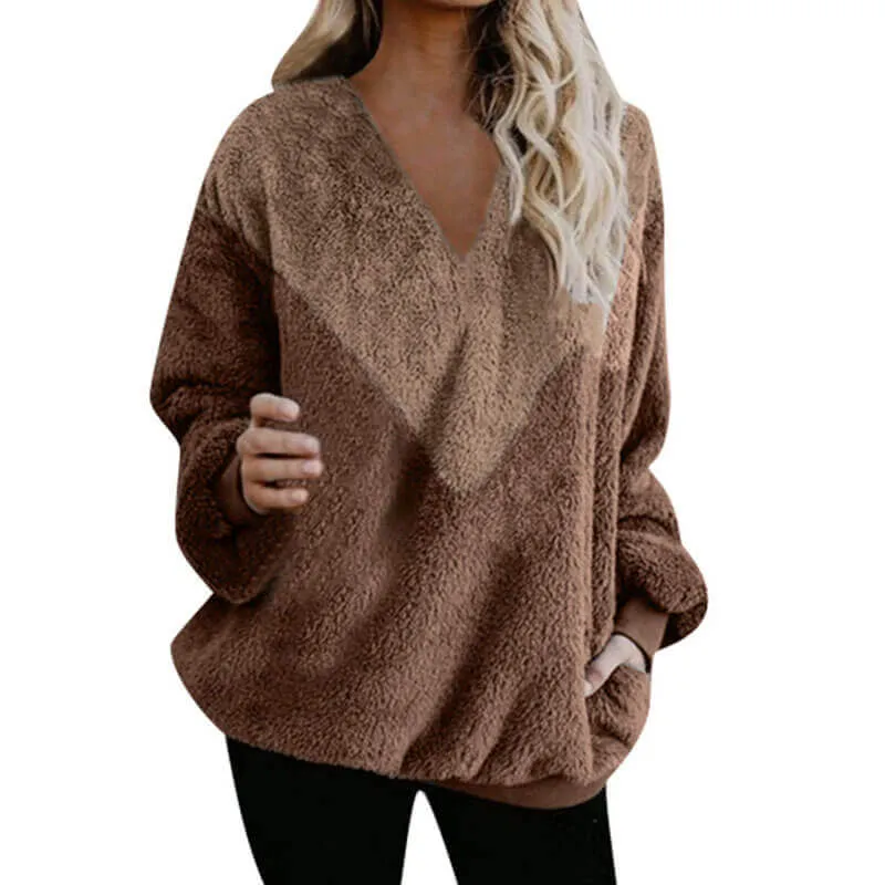 Loose V Neck Colorblock Sweater