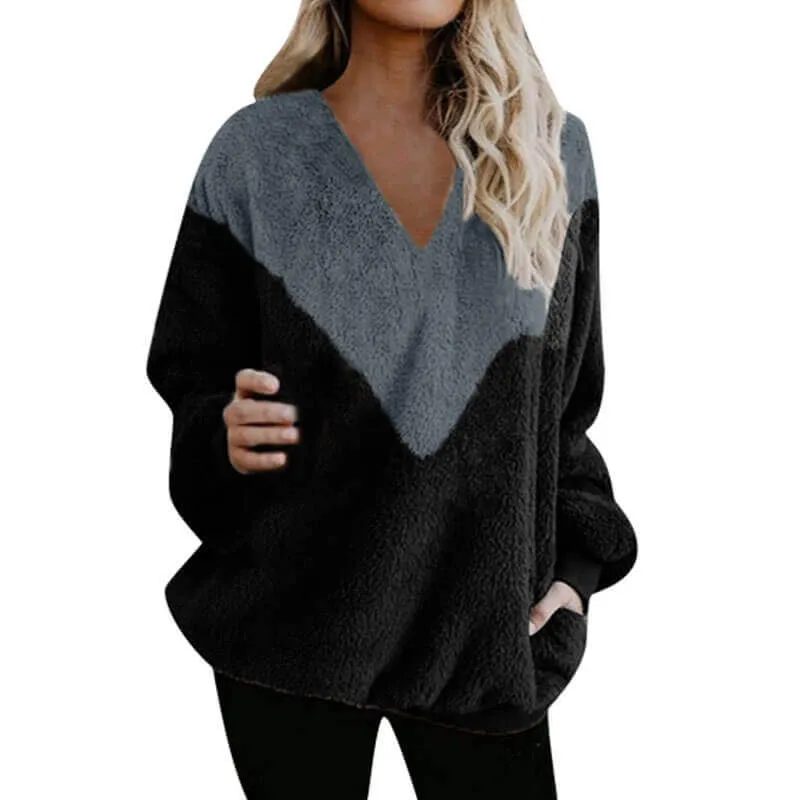Loose V Neck Colorblock Sweater